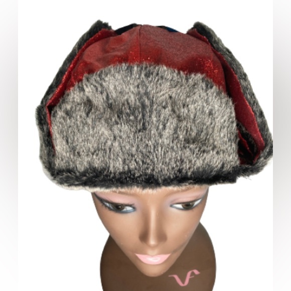 Glitter Faux Fur Trapper Hat Red - Picture 3 of 8